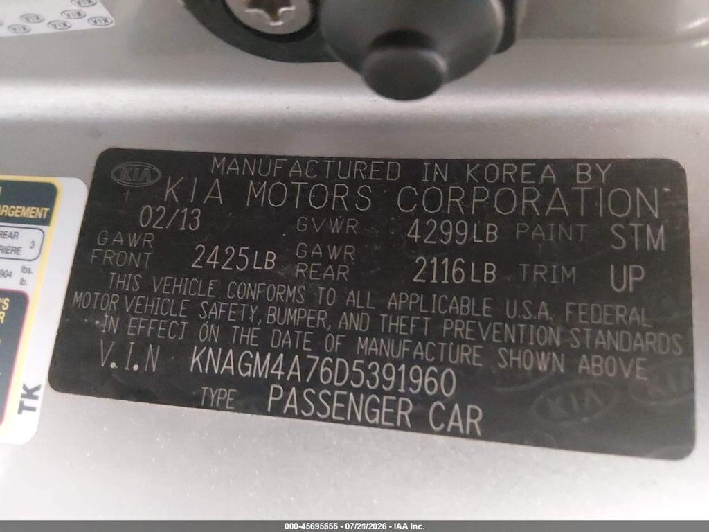 KNAGM4A76D5391960 2013 KIA OPTIMA photo no. 9