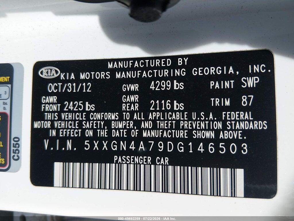 5XXGN4A79DG146503 2013 KIA OPTIMA photo no. 9