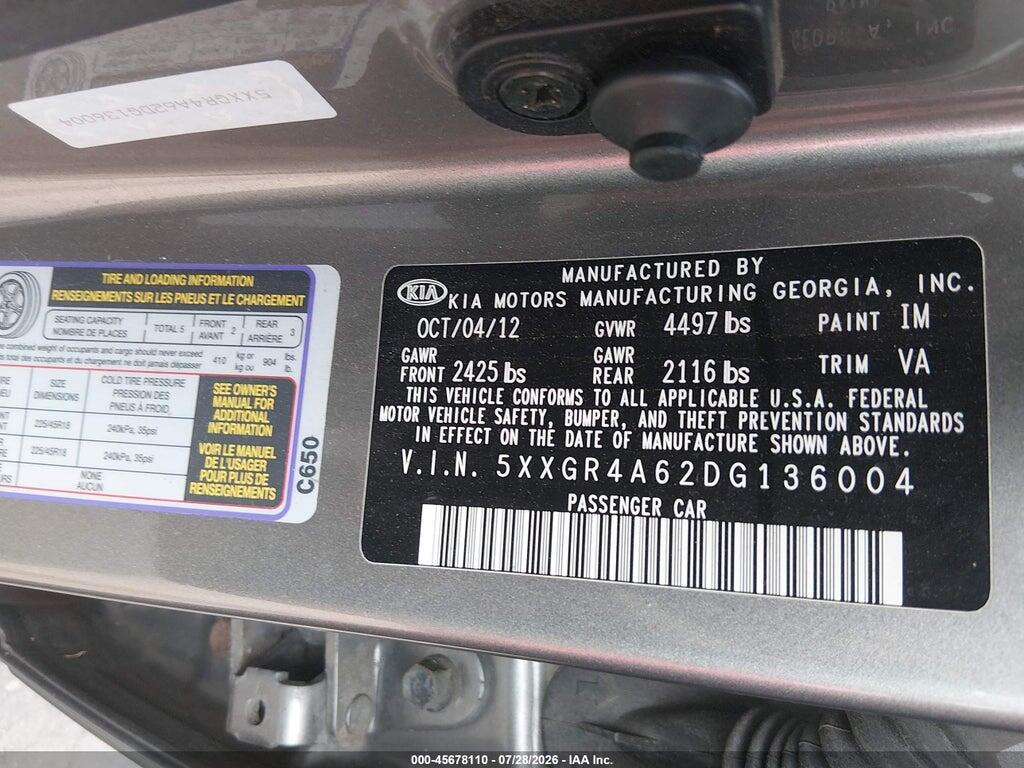 5XXGR4A62DG136004 2013 KIA OPTIMA photo no. 9