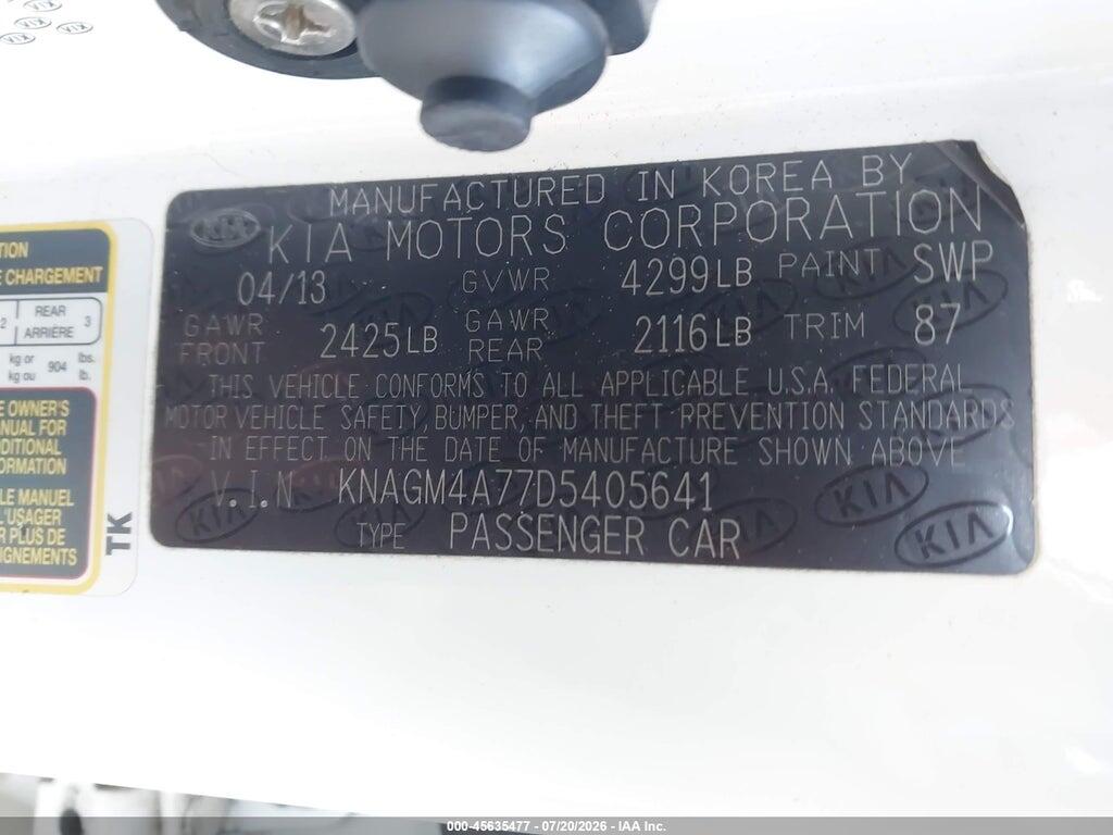 KNAGM4A77D5405641 2013 KIA OPTIMA photo no. 9