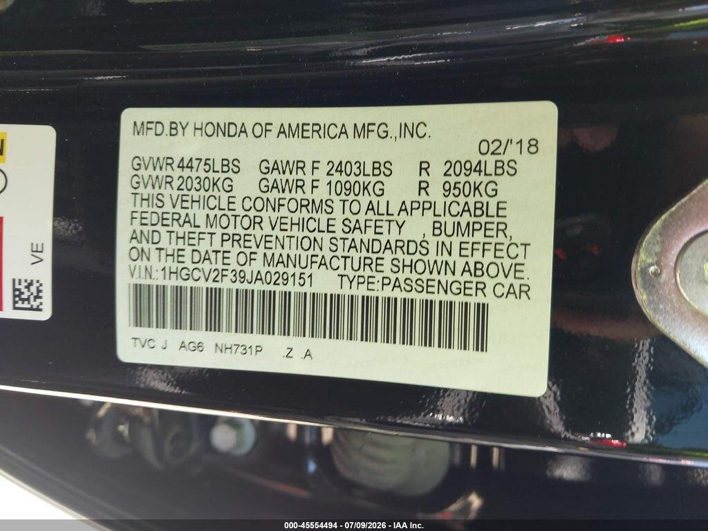 1HGCV2F39JA029151 2018 HONDA ACCORD photo no. 9