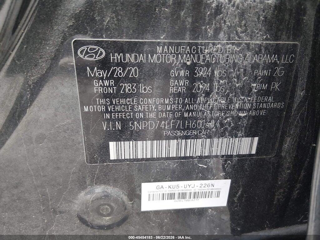 5NPD74LF7LH601384 2020 HYUNDAI ELANTRA photo no. 9