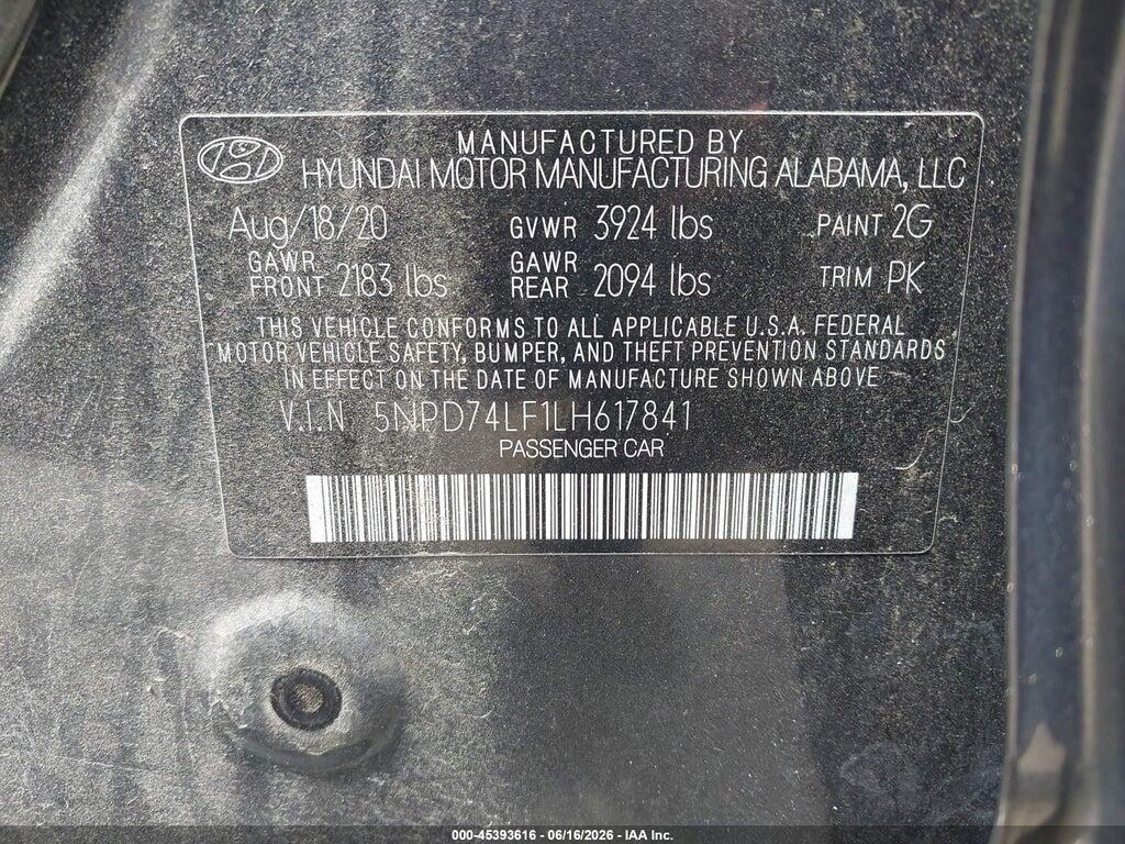 5NPD74LF1LH617841 2020 HYUNDAI ELANTRA photo no. 9