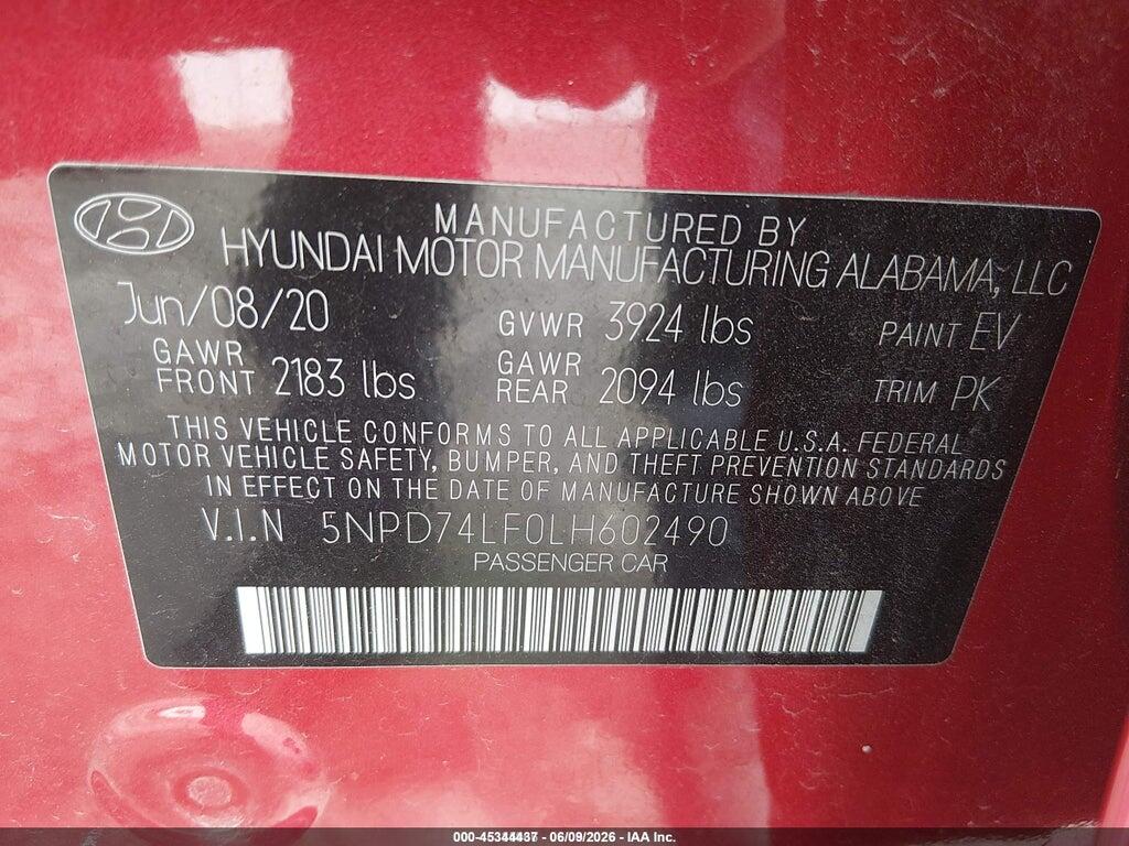 5NPD74LF0LH602490 2020 HYUNDAI ELANTRA photo no. 9