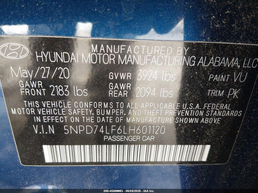 5NPD74LF6LH601120 2020 HYUNDAI ELANTRA photo no. 9