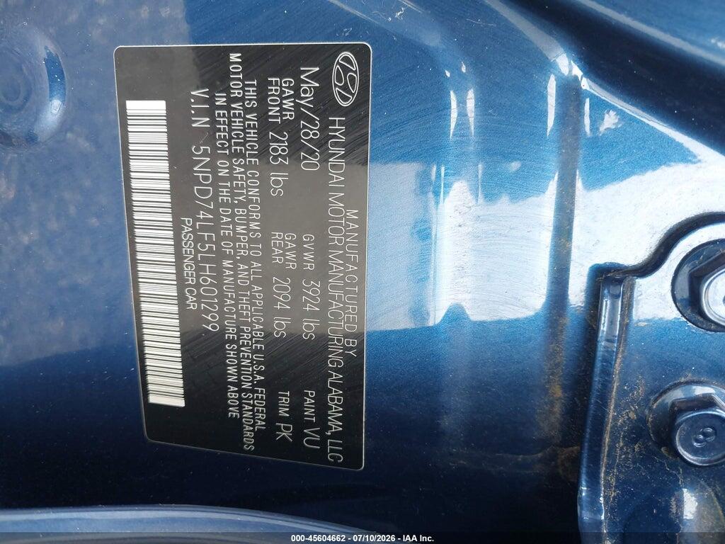 5NPD74LF5LH601299 2020 HYUNDAI ELANTRA photo no. 9