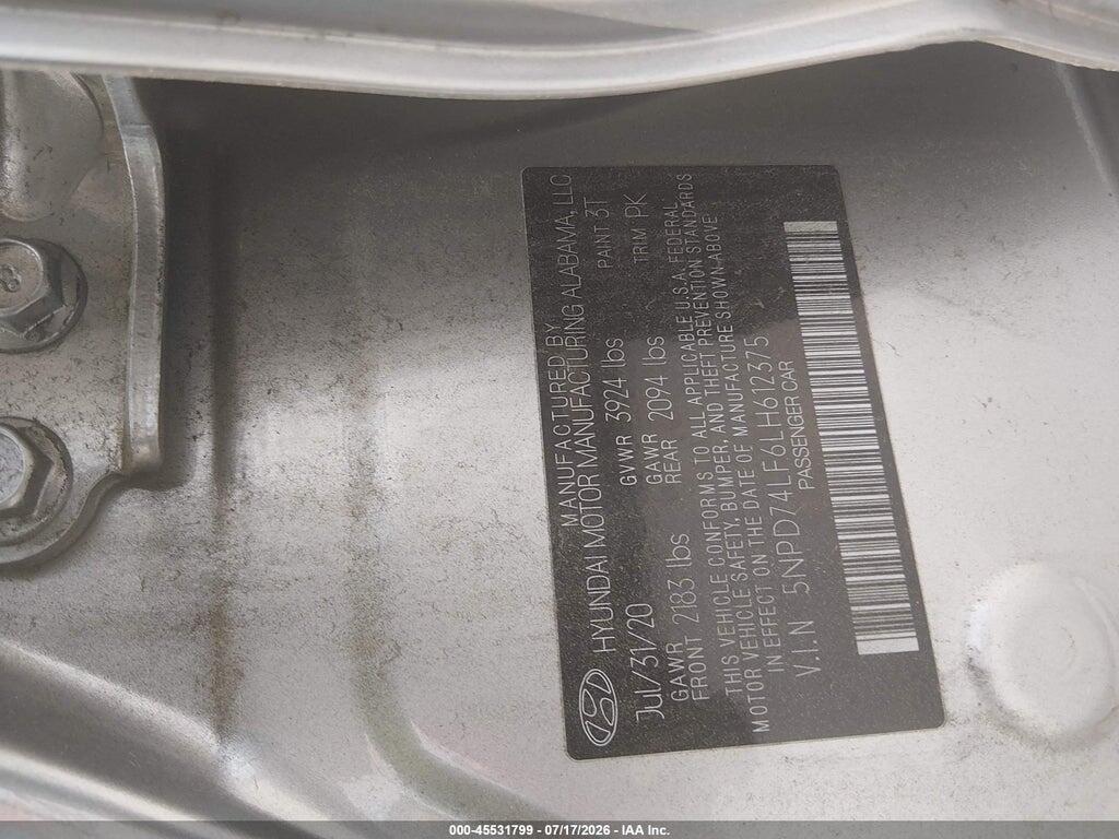5NPD74LF6LH612375 2020 HYUNDAI ELANTRA photo no. 9