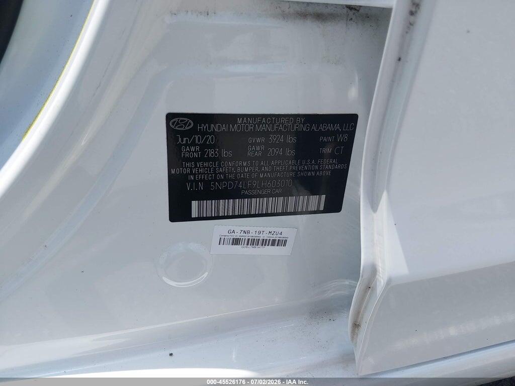5NPD74LF9LH603010 2020 HYUNDAI ELANTRA photo no. 9