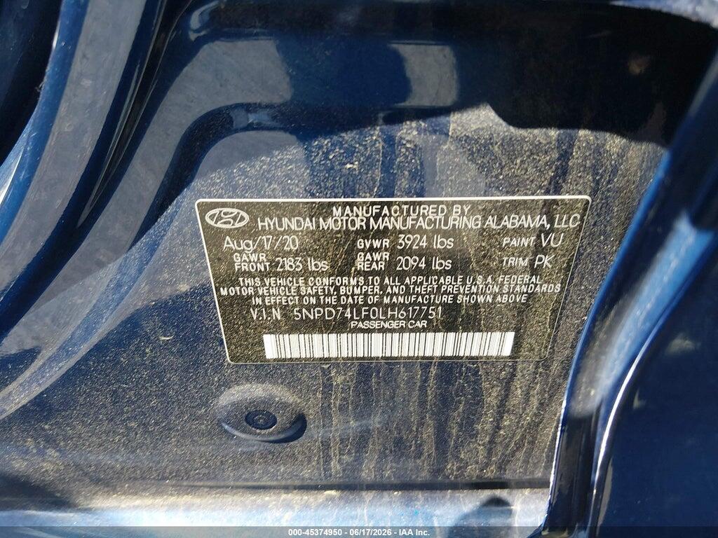 5NPD74LF0LH617751 2020 HYUNDAI ELANTRA photo no. 9