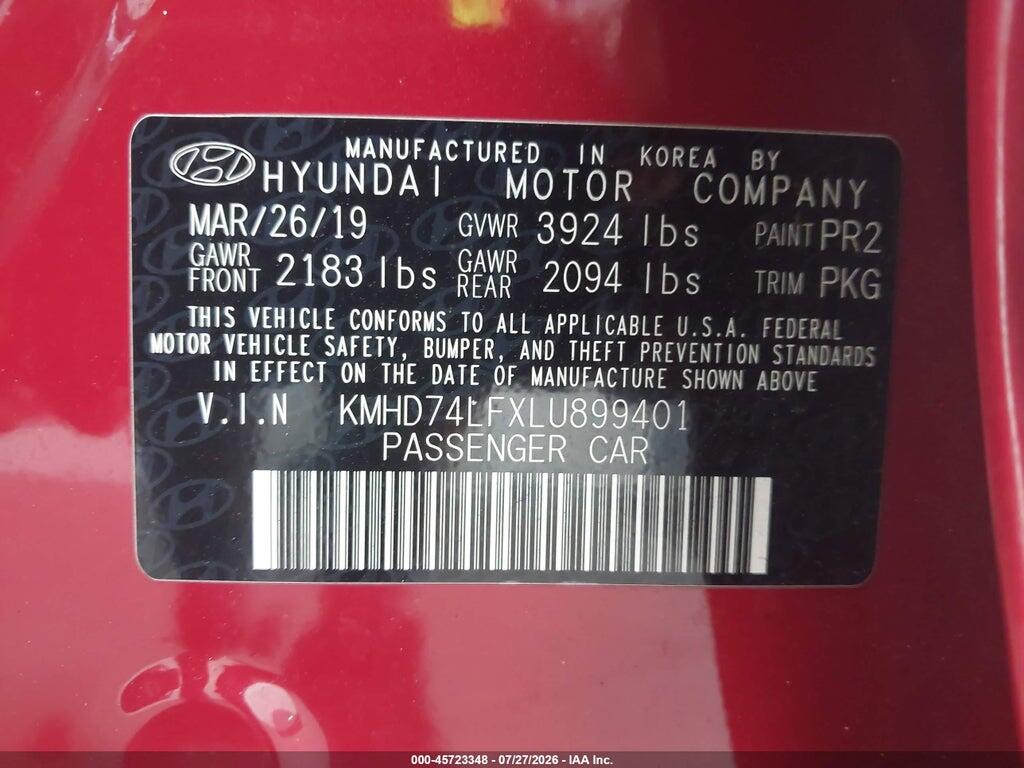 KMHD74LFXLU899401 2020 HYUNDAI ELANTRA photo no. 9