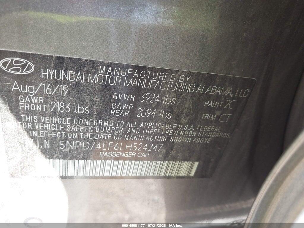 5NPD74LF6LH524247 2020 HYUNDAI ELANTRA photo no. 9