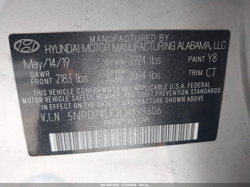 5NPD74LF2LH499606 2020 HYUNDAI ELANTRA photo no. 9
