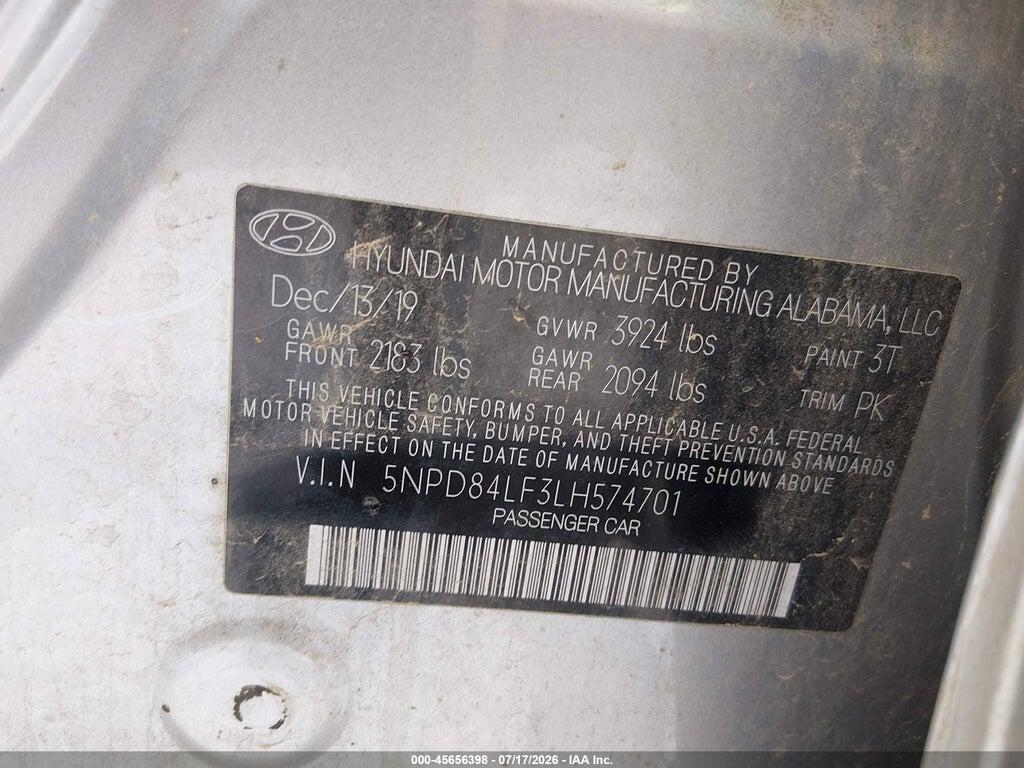 5NPD84LF3LH574701 2020 HYUNDAI ELANTRA photo no. 9