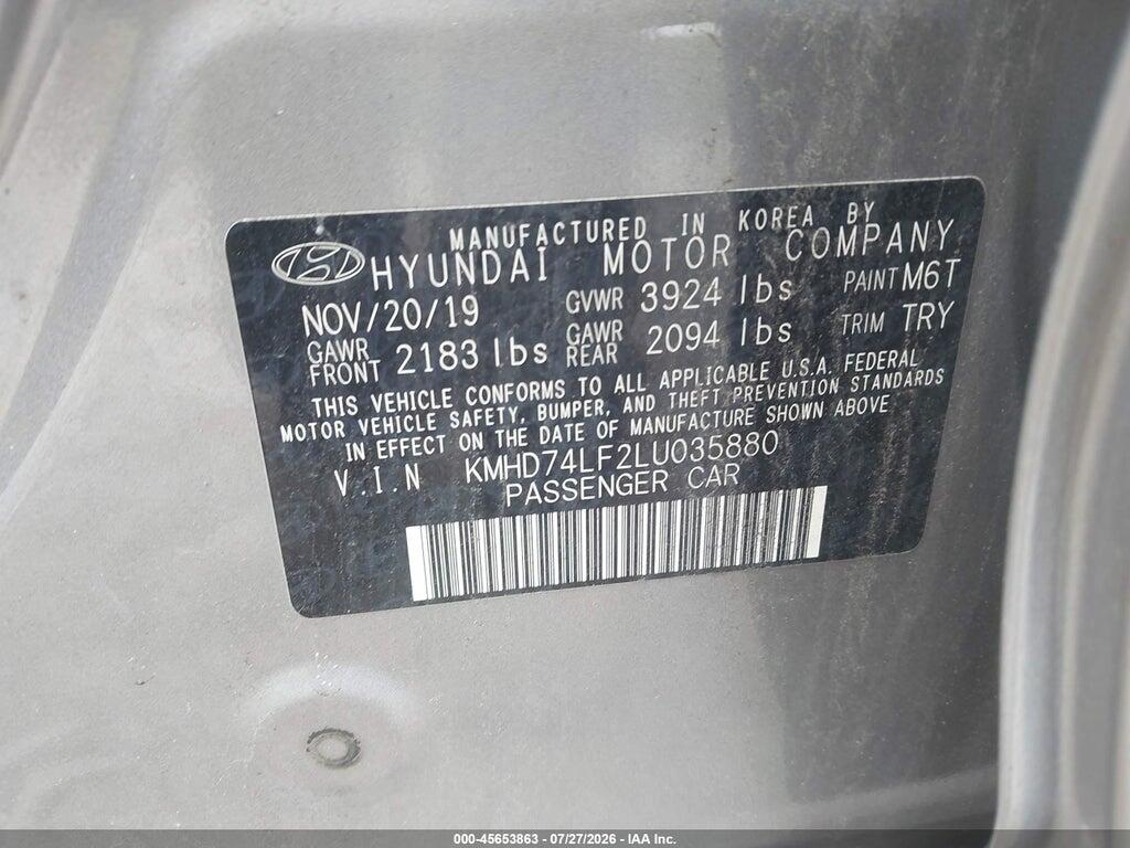 KMHD74LF2LU035880 2020 HYUNDAI ELANTRA photo no. 9
