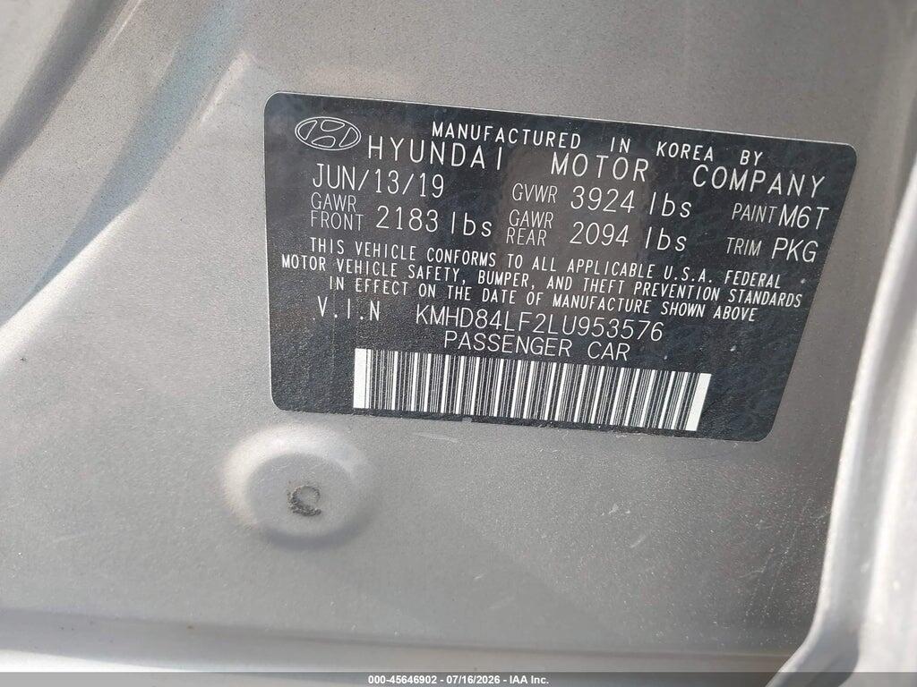 KMHD84LF2LU953576 2020 HYUNDAI ELANTRA photo no. 9