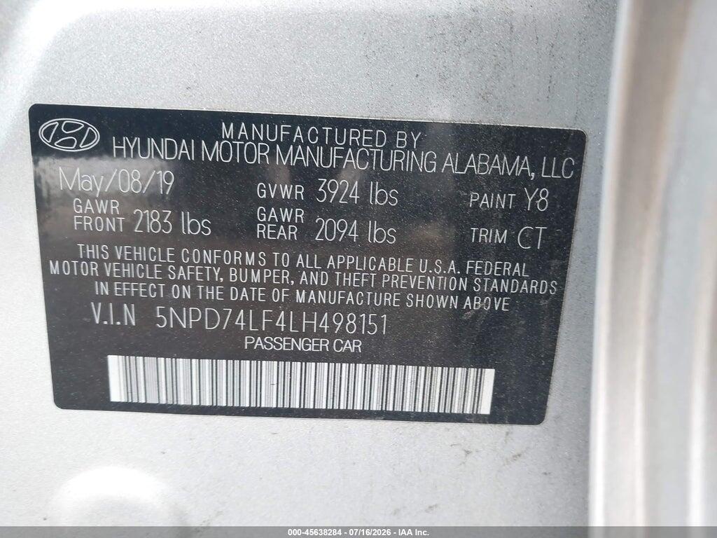 5NPD74LF4LH498151 2020 HYUNDAI ELANTRA photo no. 9
