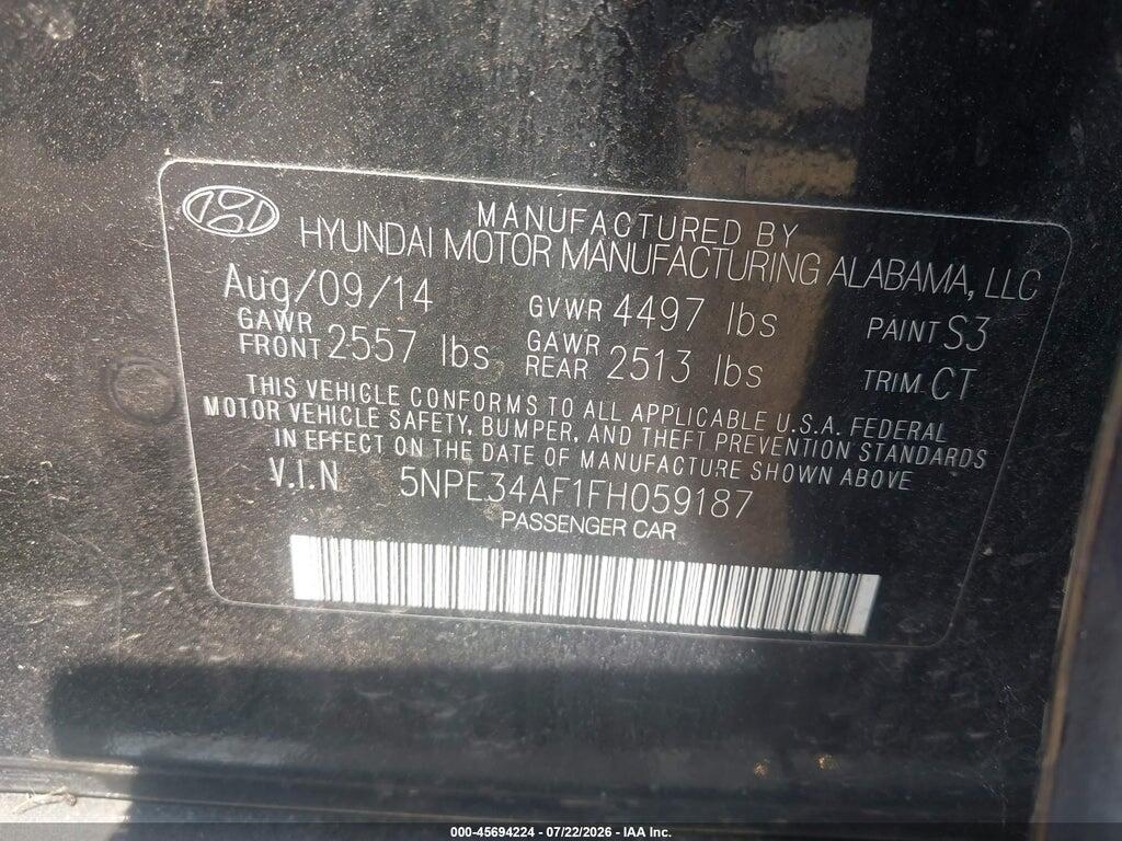 5NPE34AF1FH059187 2015 HYUNDAI SONATA photo no. 9
