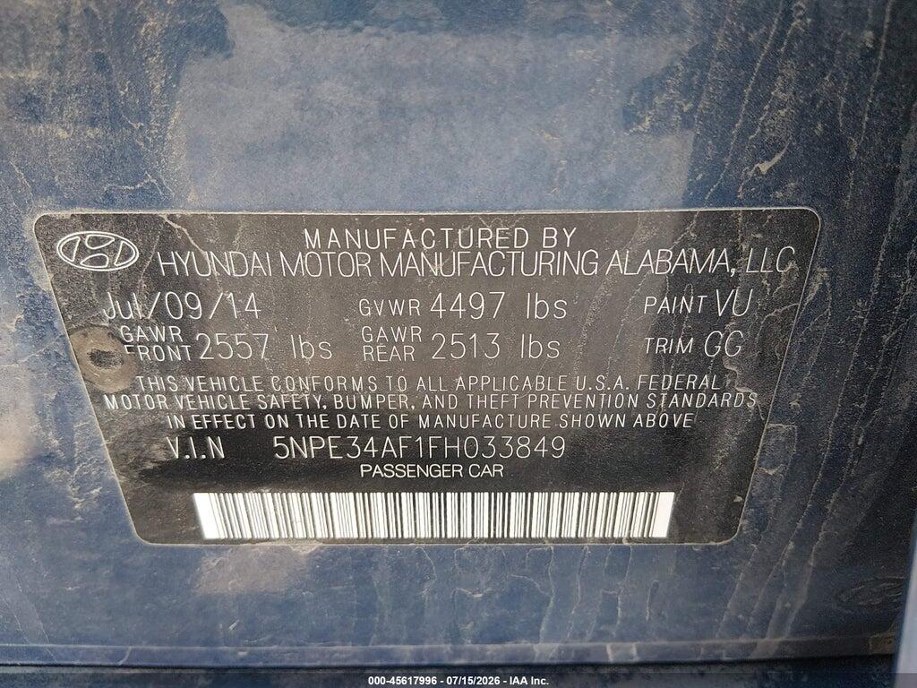 5NPE34AF1FH033849 2015 HYUNDAI SONATA photo no. 9