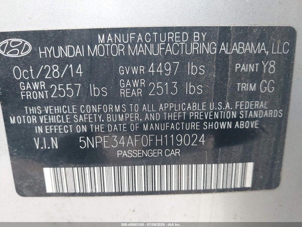 5NPE34AF0FH119024 2015 HYUNDAI SONATA photo no. 9