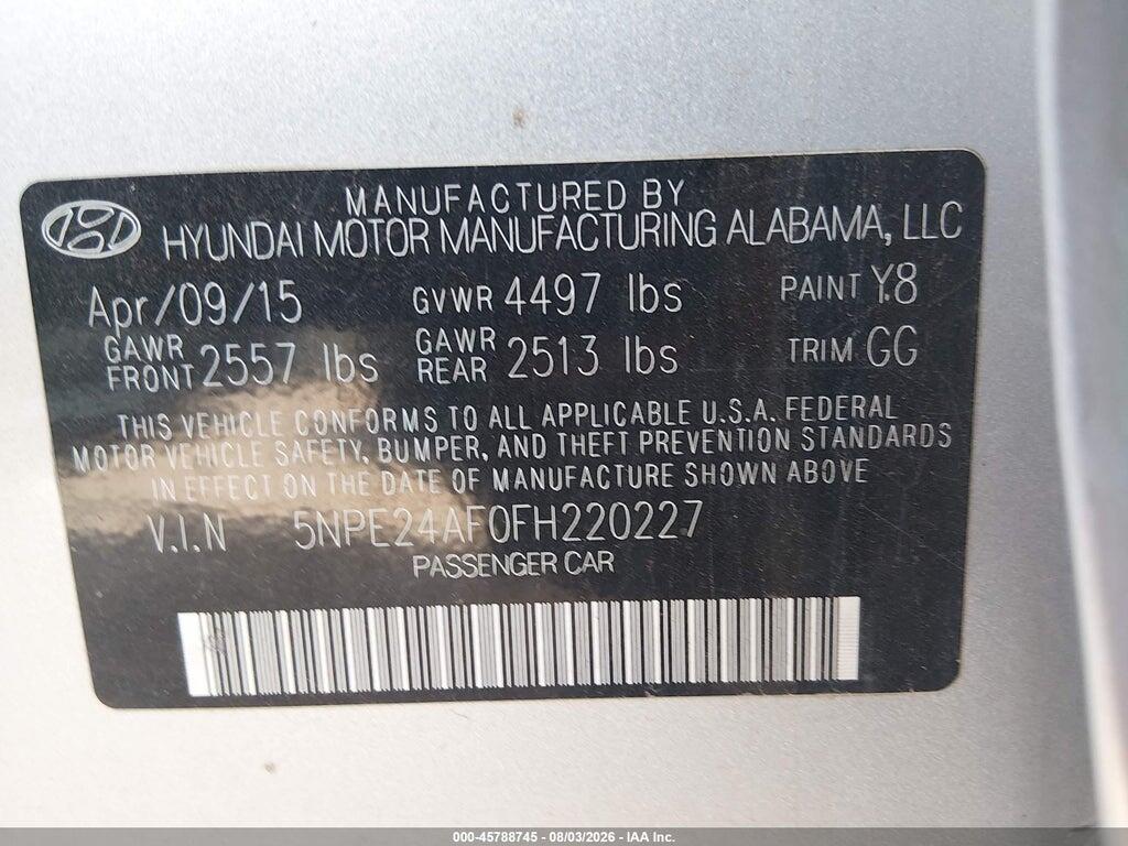 5NPE24AF0FH220227 2015 HYUNDAI SONATA photo no. 9