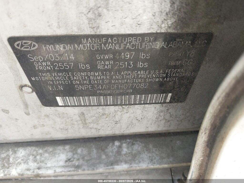 5NPE34AF0FH077082 2015 HYUNDAI SONATA photo no. 9
