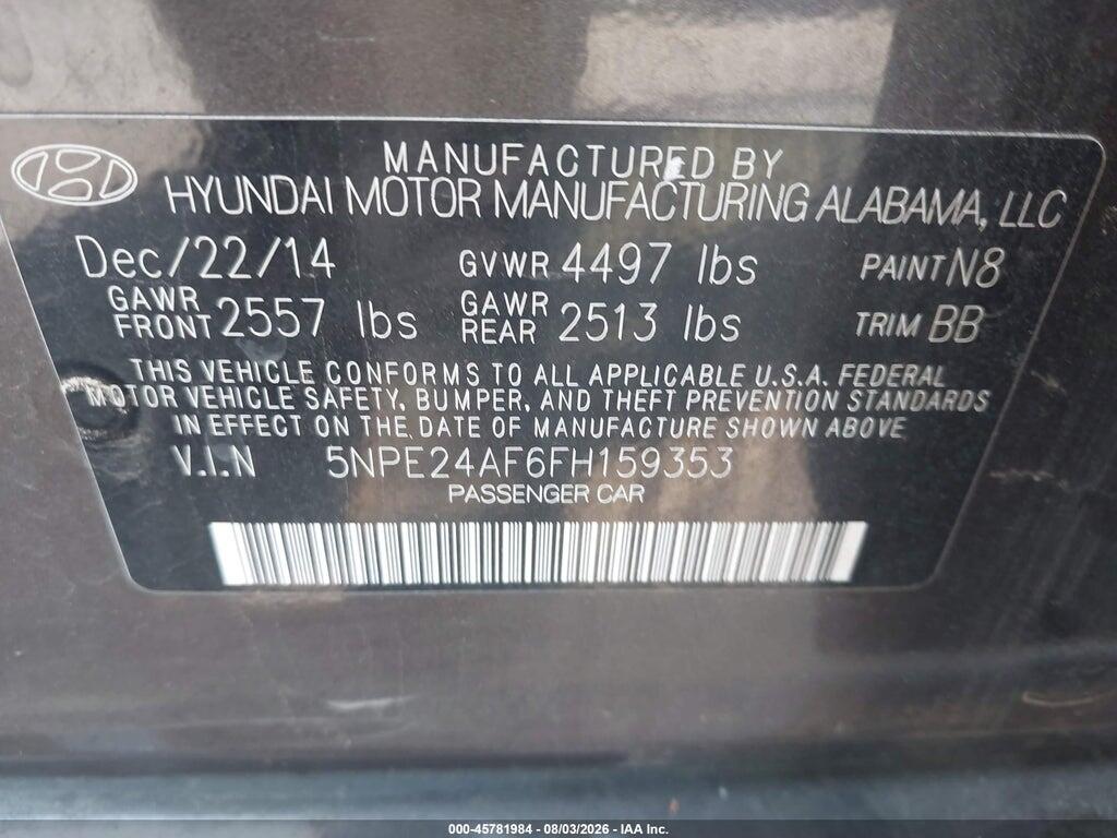 5NPE24AF6FH159353 2015 HYUNDAI SONATA photo no. 9