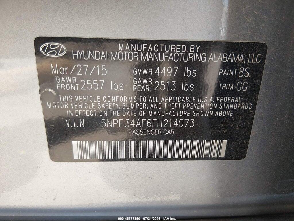5NPE34AF6FH214073 2015 HYUNDAI SONATA photo no. 9