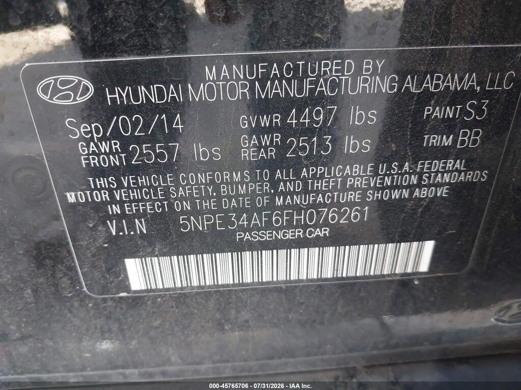 5NPE34AF6FH076261 2015 HYUNDAI SONATA photo no. 9