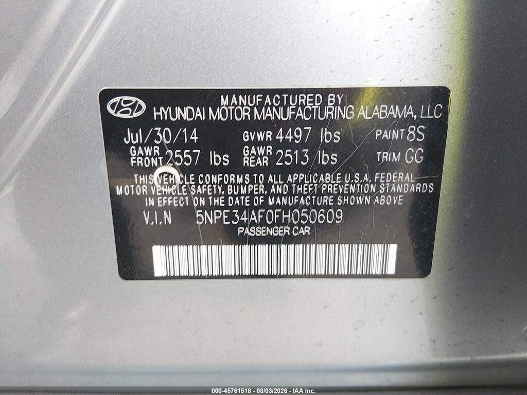 5NPE34AF0FH050609 2015 HYUNDAI SONATA photo no. 9