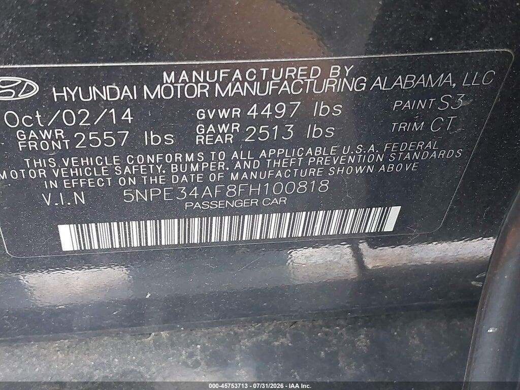 5NPE34AF8FH100818 2015 HYUNDAI SONATA photo no. 9