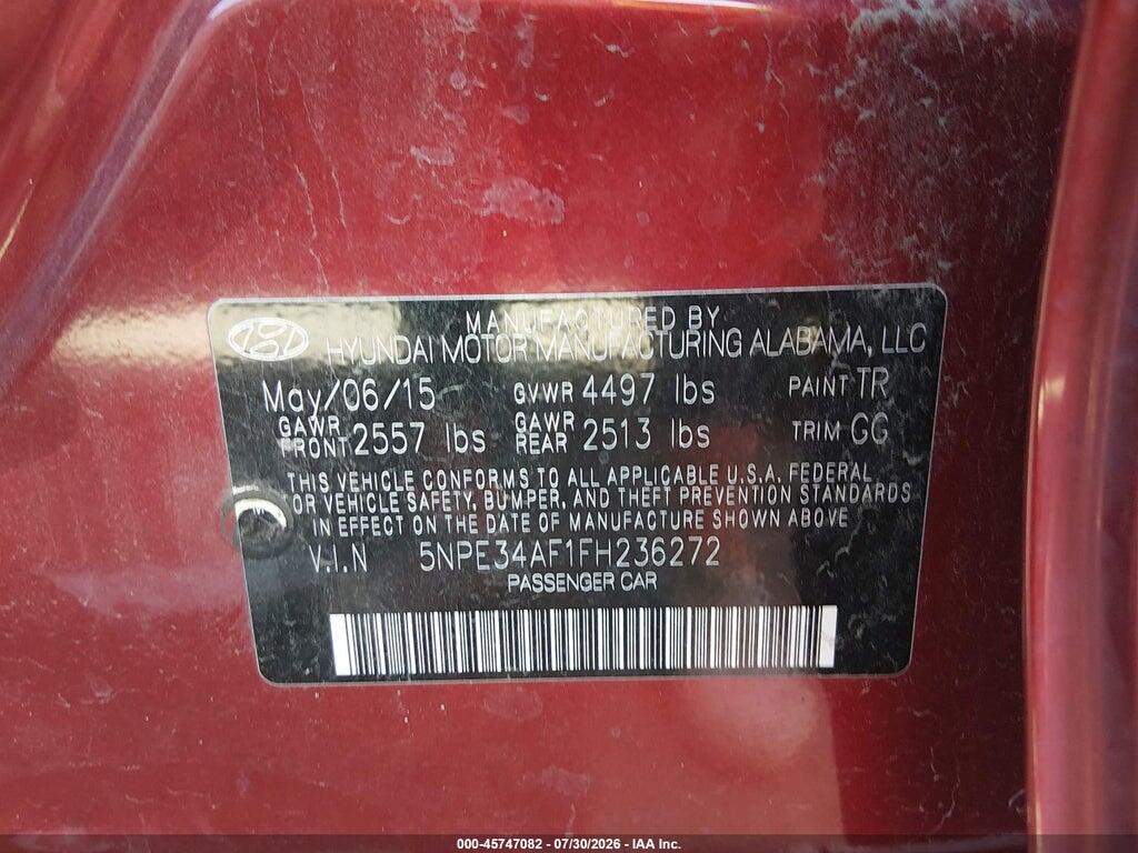 5NPE34AF1FH236272 2015 HYUNDAI SONATA photo no. 9