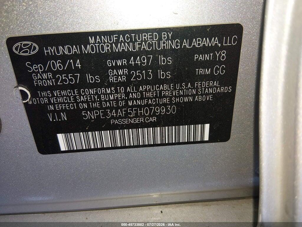 5NPE34AF5FH079930 2015 HYUNDAI SONATA photo no. 9