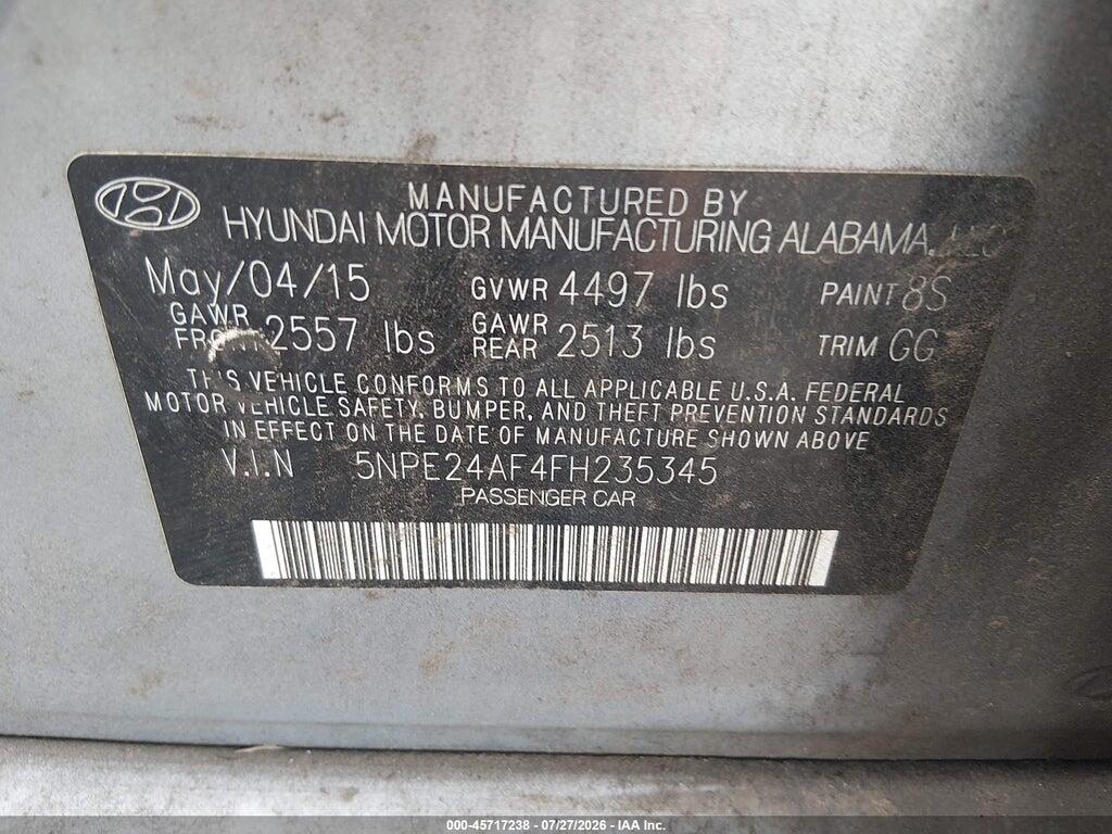 5NPE24AF4FH235345 2015 HYUNDAI SONATA photo no. 9