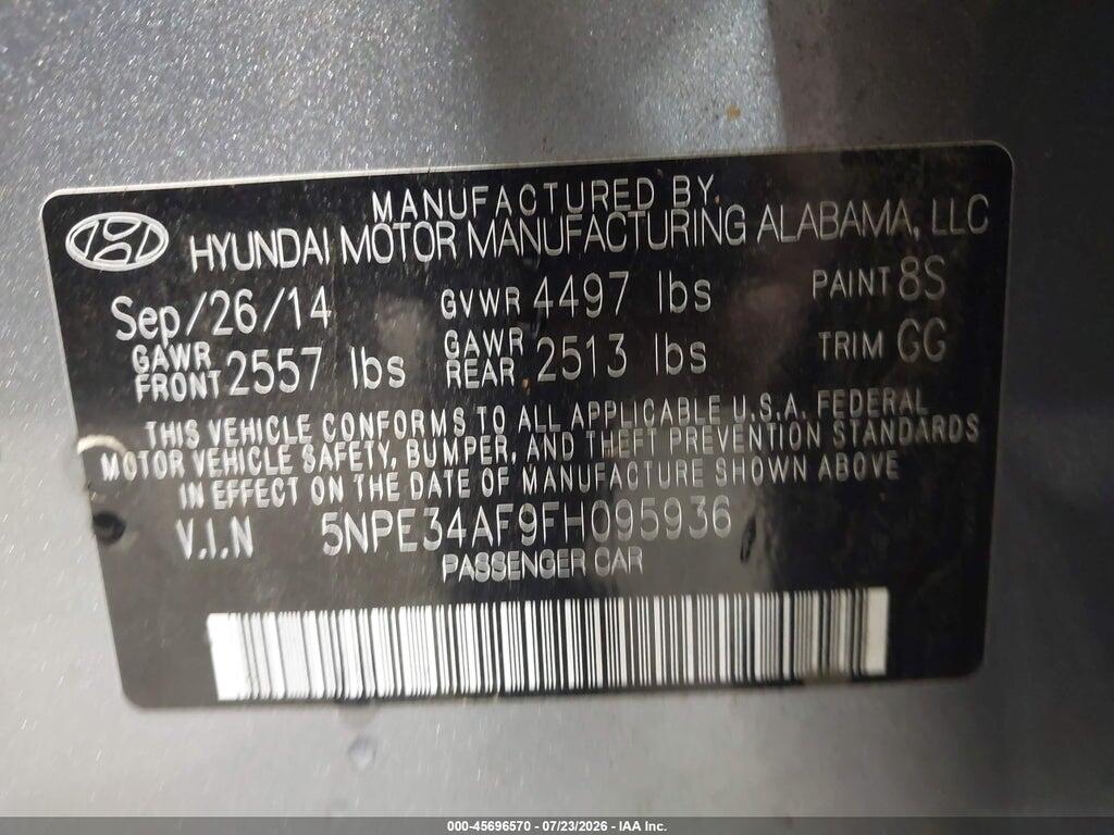 5NPE34AF9FH095936 2015 HYUNDAI SONATA photo no. 9