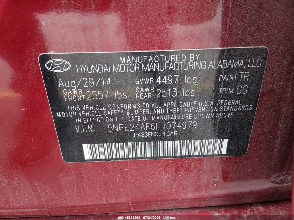 5NPE24AF6FH074979 2015 HYUNDAI SONATA photo no. 9