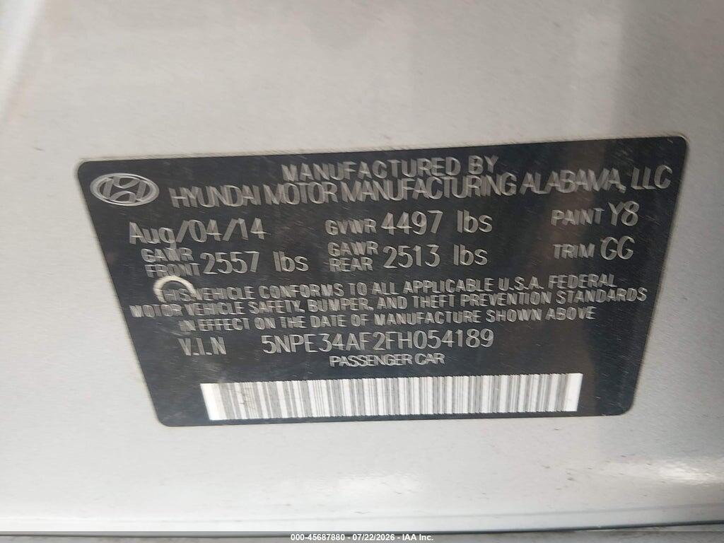 5NPE34AF2FH054189 2015 HYUNDAI SONATA photo no. 9