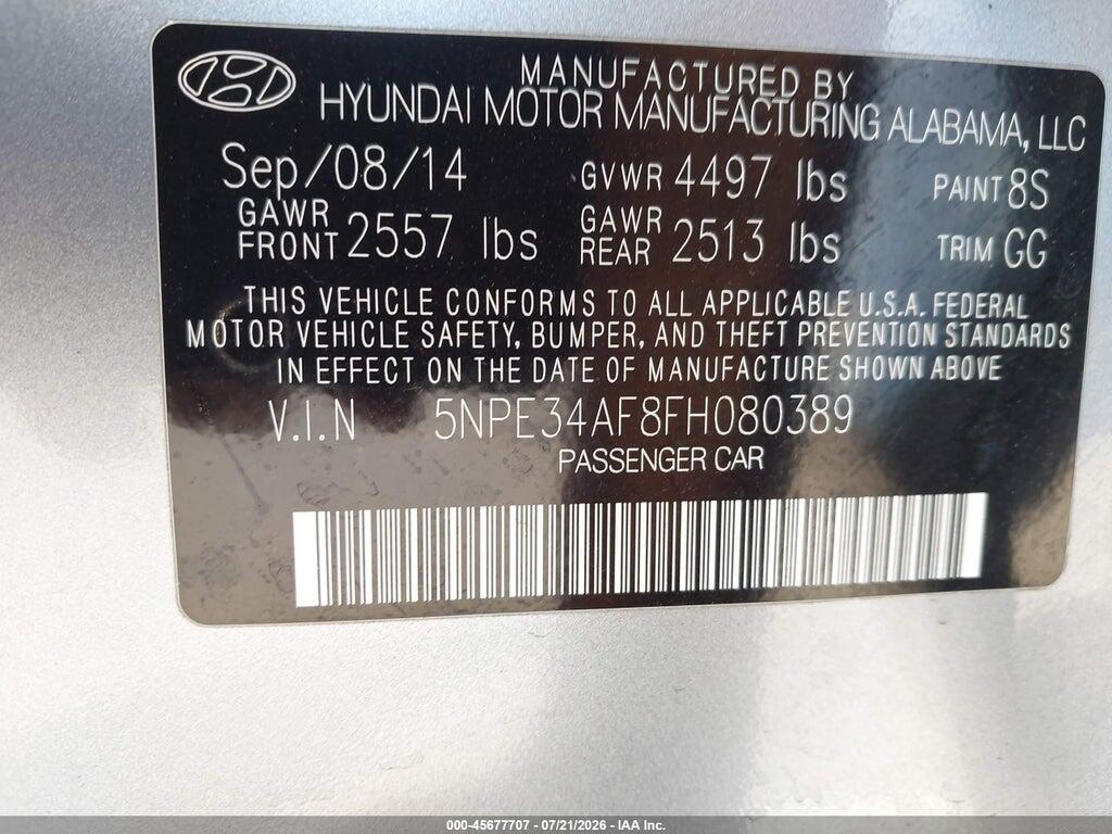 5NPE34AF8FH080389 2015 HYUNDAI SONATA photo no. 9