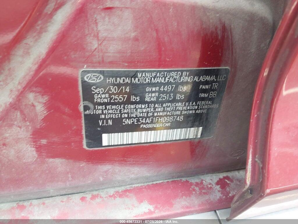 5NPE34AF1FH098748 2015 HYUNDAI SONATA photo no. 9