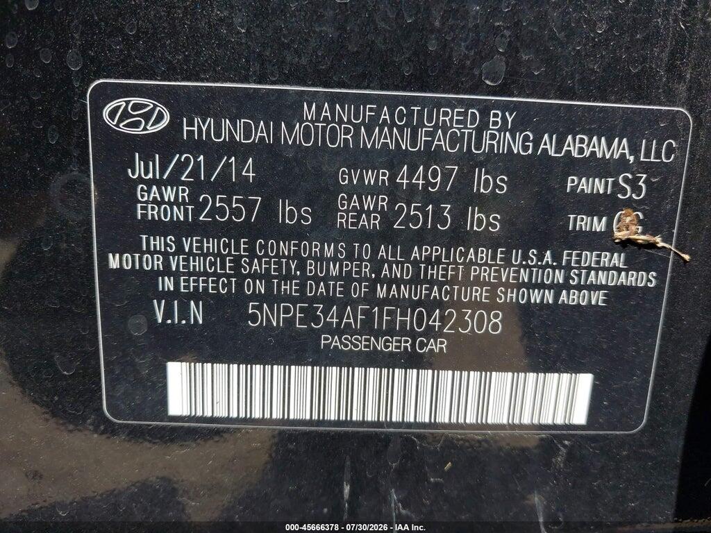 5NPE34AF1FH042308 2015 HYUNDAI SONATA photo no. 9