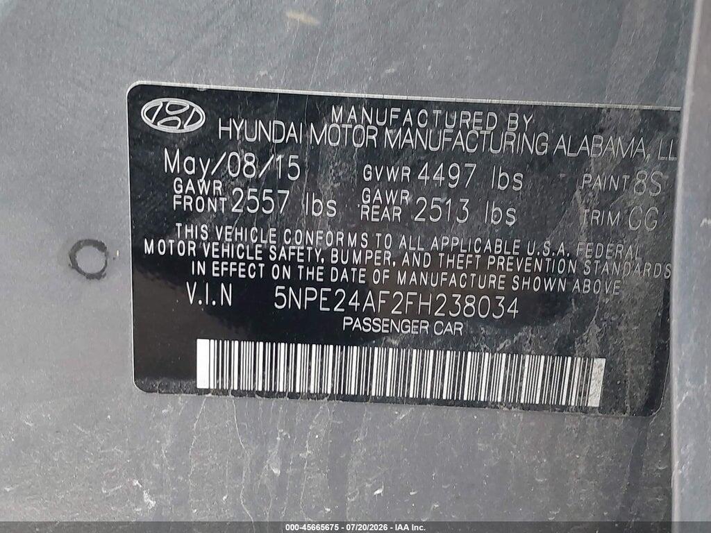 5NPE24AF2FH238034 2015 HYUNDAI SONATA photo no. 9