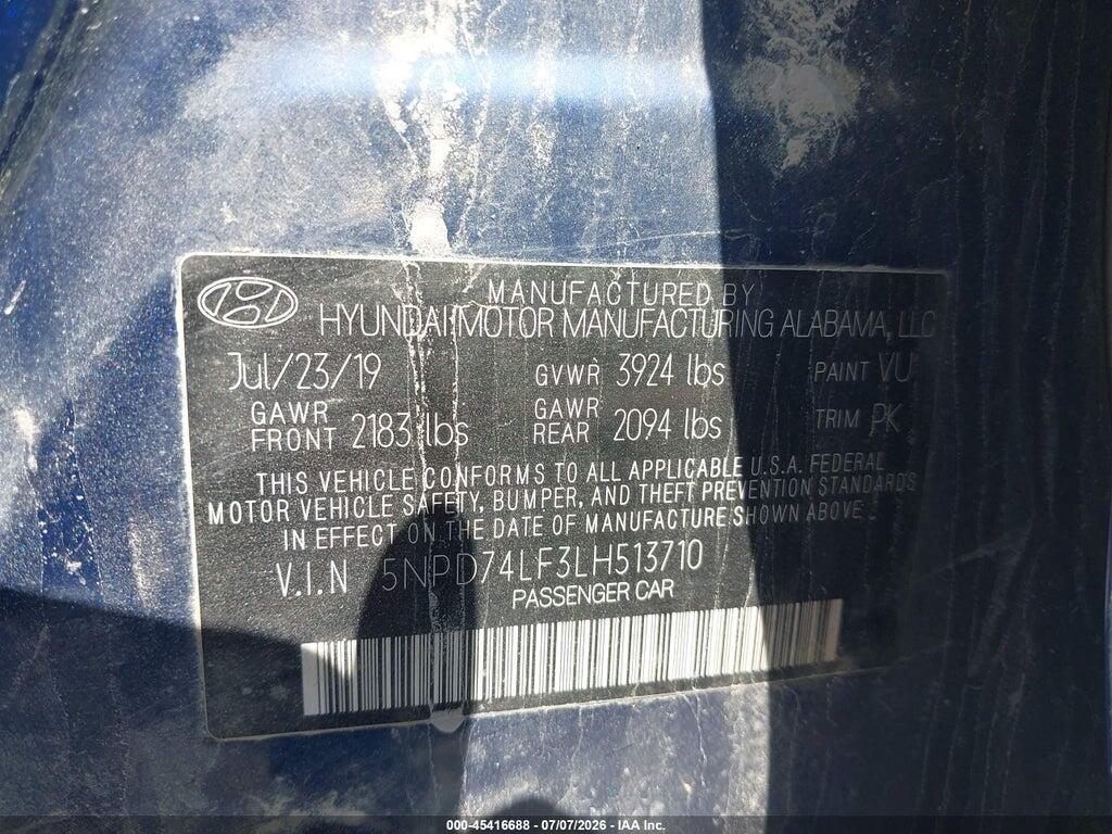5NPD74LF3LH513710 2020 HYUNDAI ELANTRA photo no. 9