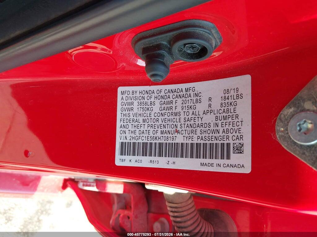 2HGFC1E56KH708197 2019 HONDA CIVIC SI photo no. 9