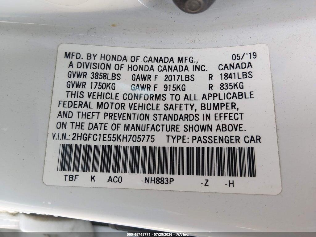 2HGFC1E55KH705775 2019 HONDA CIVIC SI photo no. 9