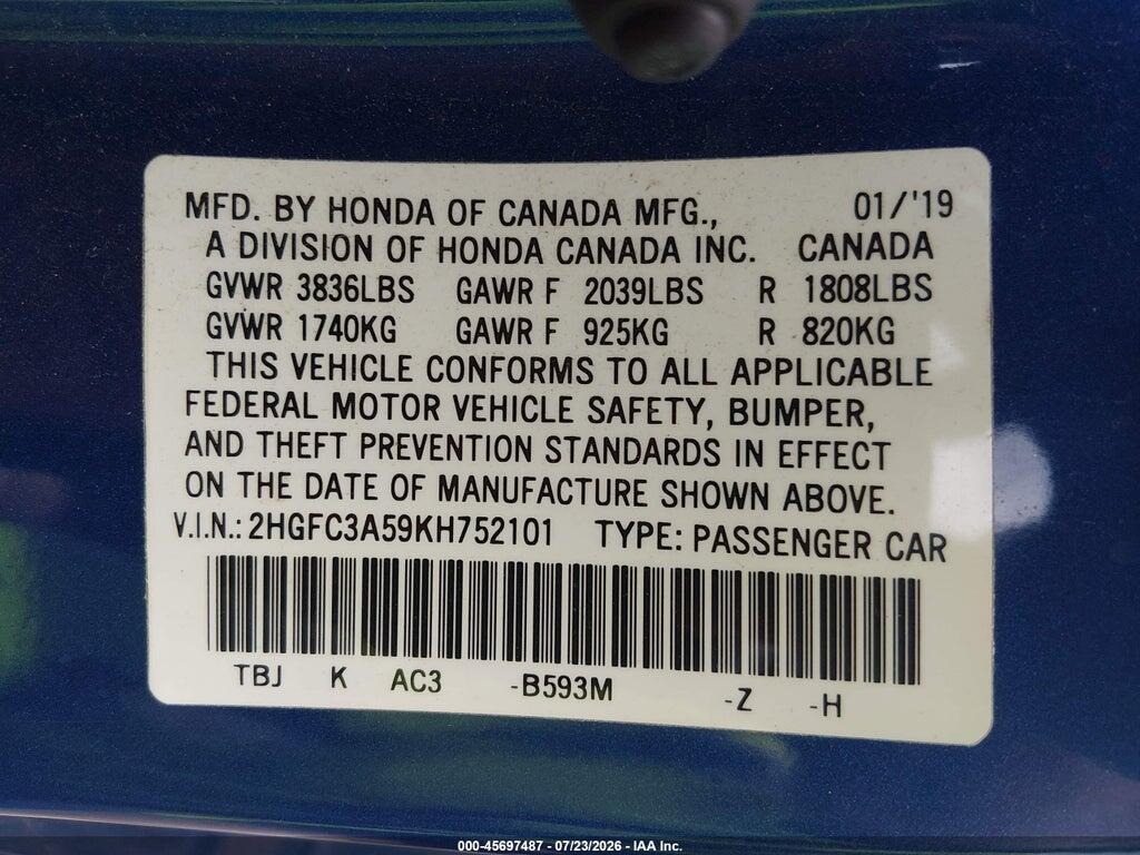 2HGFC3A59KH752101 2019 HONDA CIVIC SI photo no. 9