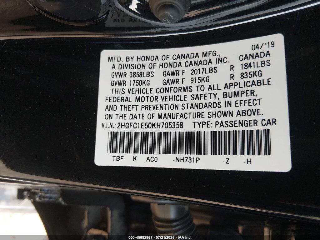 2HGFC1E50KH705358 2019 HONDA CIVIC SI photo no. 9