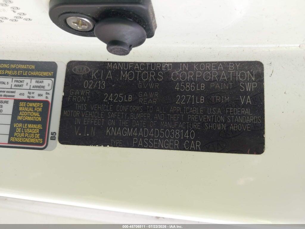 KNAGM4AD4D5038140 2013 KIA OPTIMA HYBRID photo no. 9