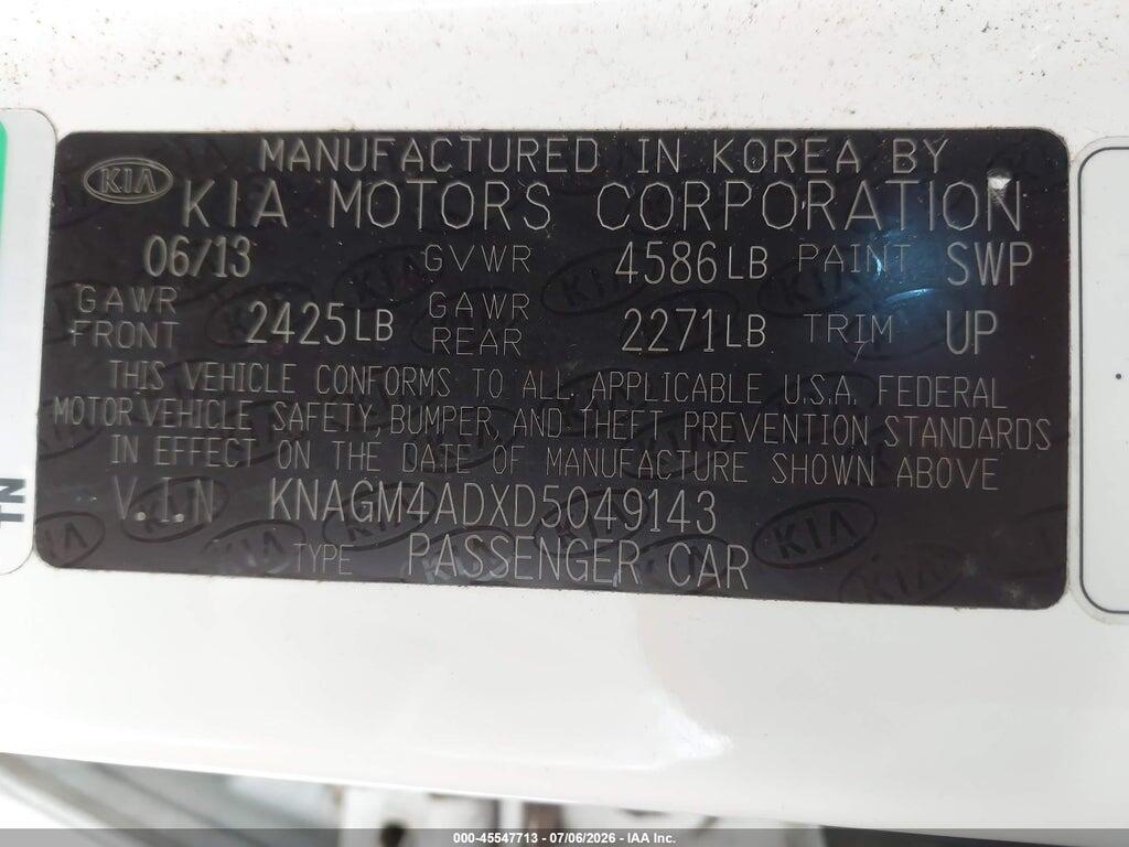 KNAGM4ADXD5049143 2013 KIA OPTIMA HYBRID photo no. 9