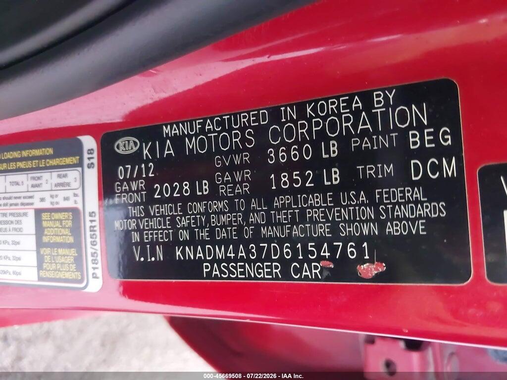 KNADM4A37D6154761 2013 KIA RIO photo no. 9