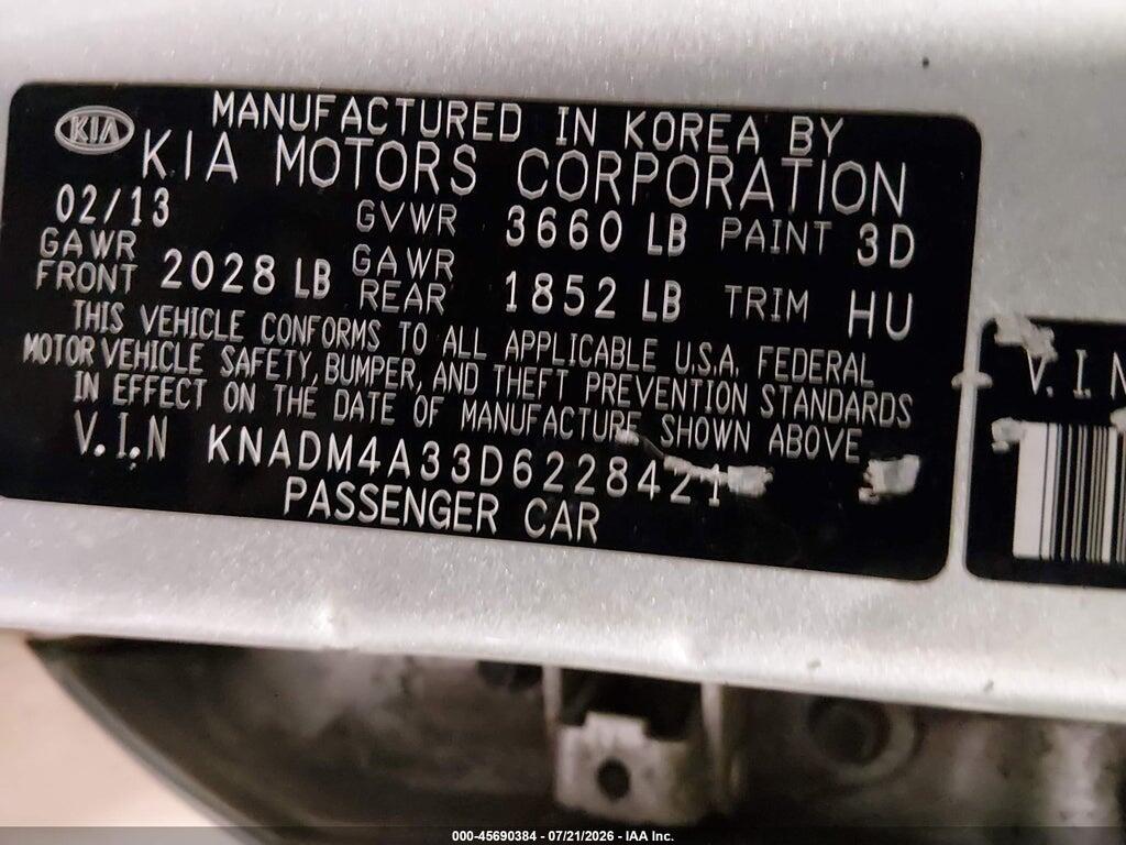 KNADM4A33D6228421 2013 KIA RIO photo no. 9