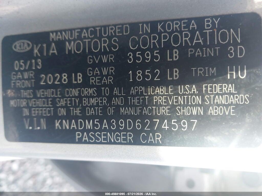 KNADM5A39D6274597 2013 KIA RIO photo no. 9